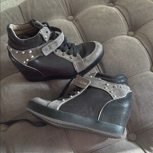 Guess Black and Gray High-Top Sneakers with Wedge Heel